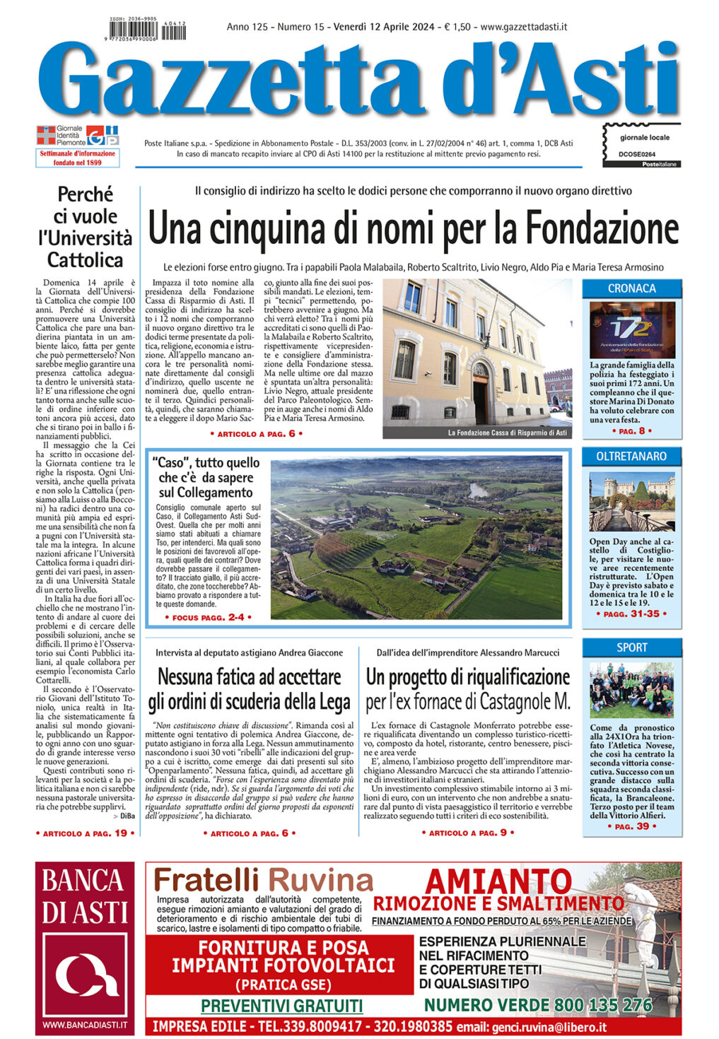 Prima pagina – 12 aprile 2024