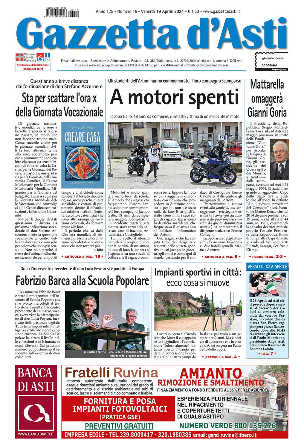 Prima pagina – 19 aprile 2024