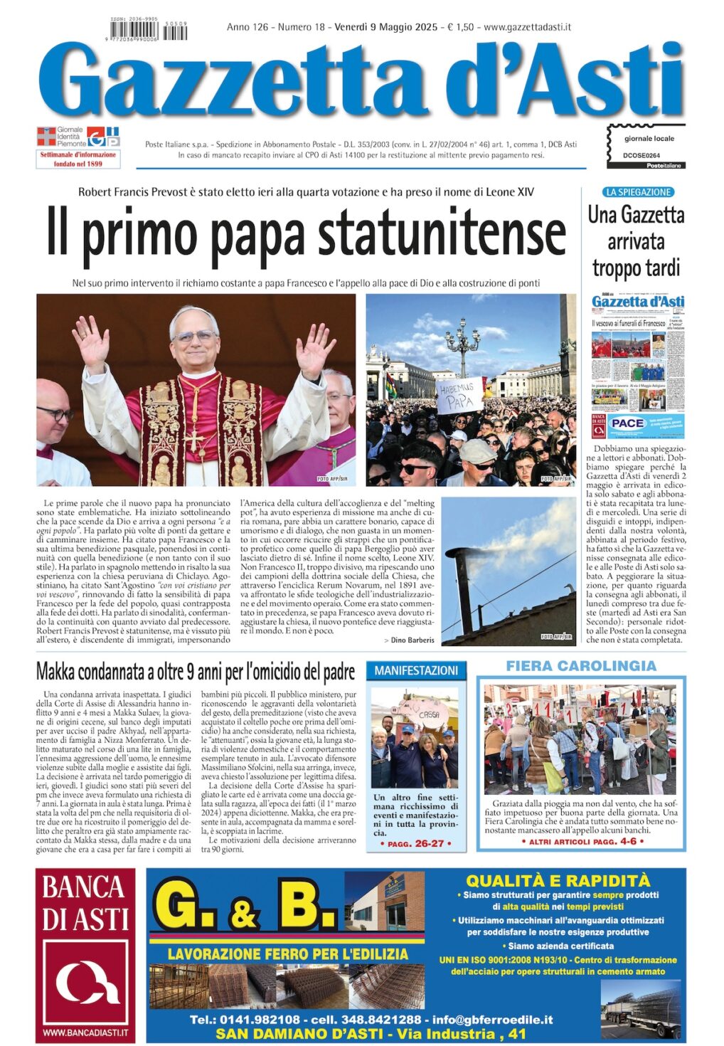 Prima pagina – 9 maggio 2025