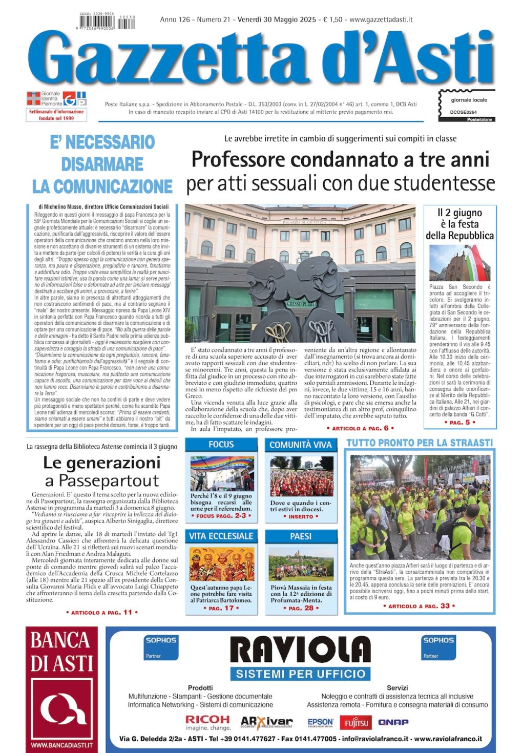 Prima pagina – 30 maggio 2025
