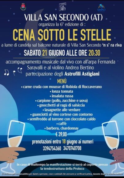 A Villa San Secondo si festeggia l’inizio dell’estate con la Cena sotto le stelle