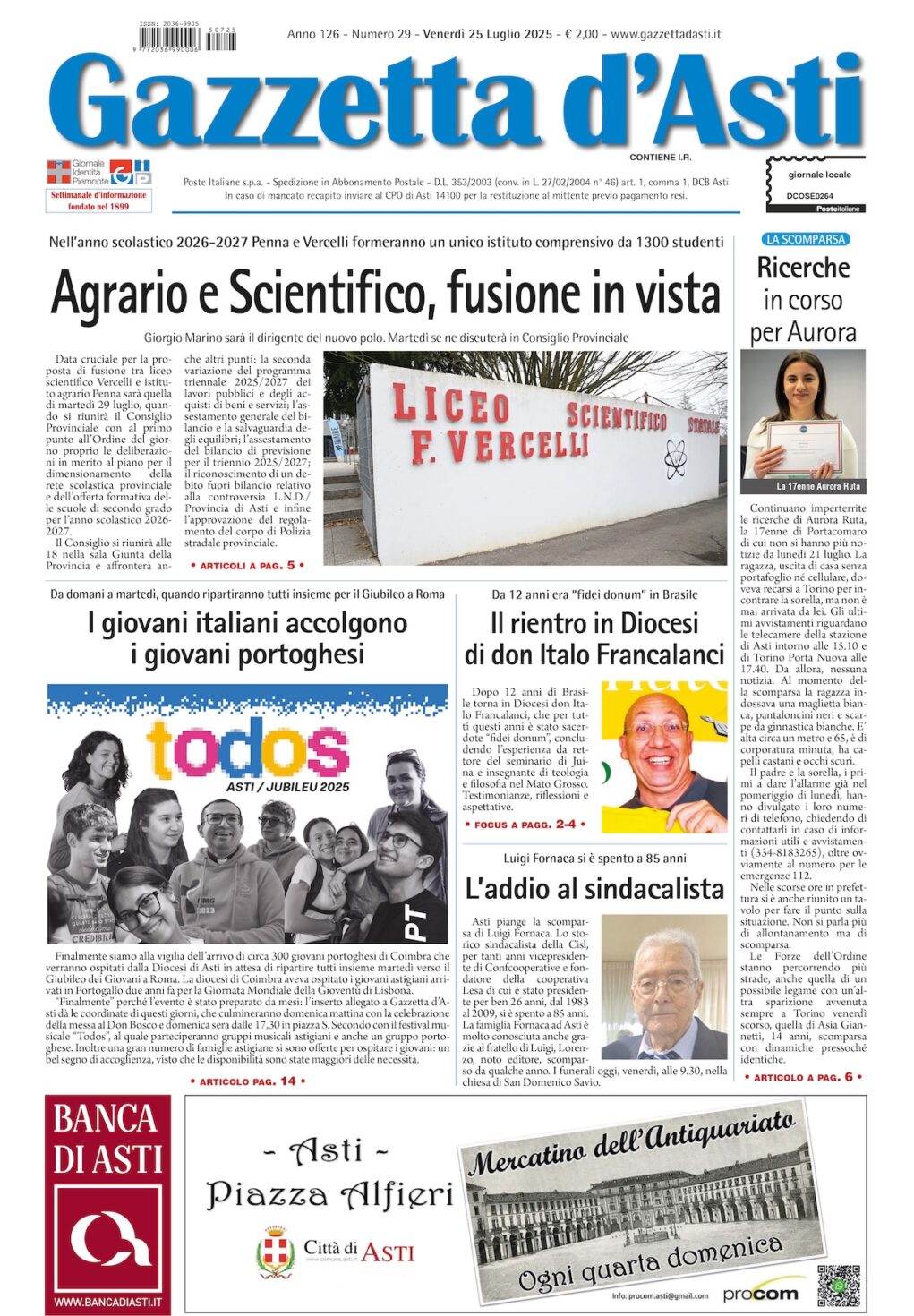Prima pagina – 25 luglio 2025