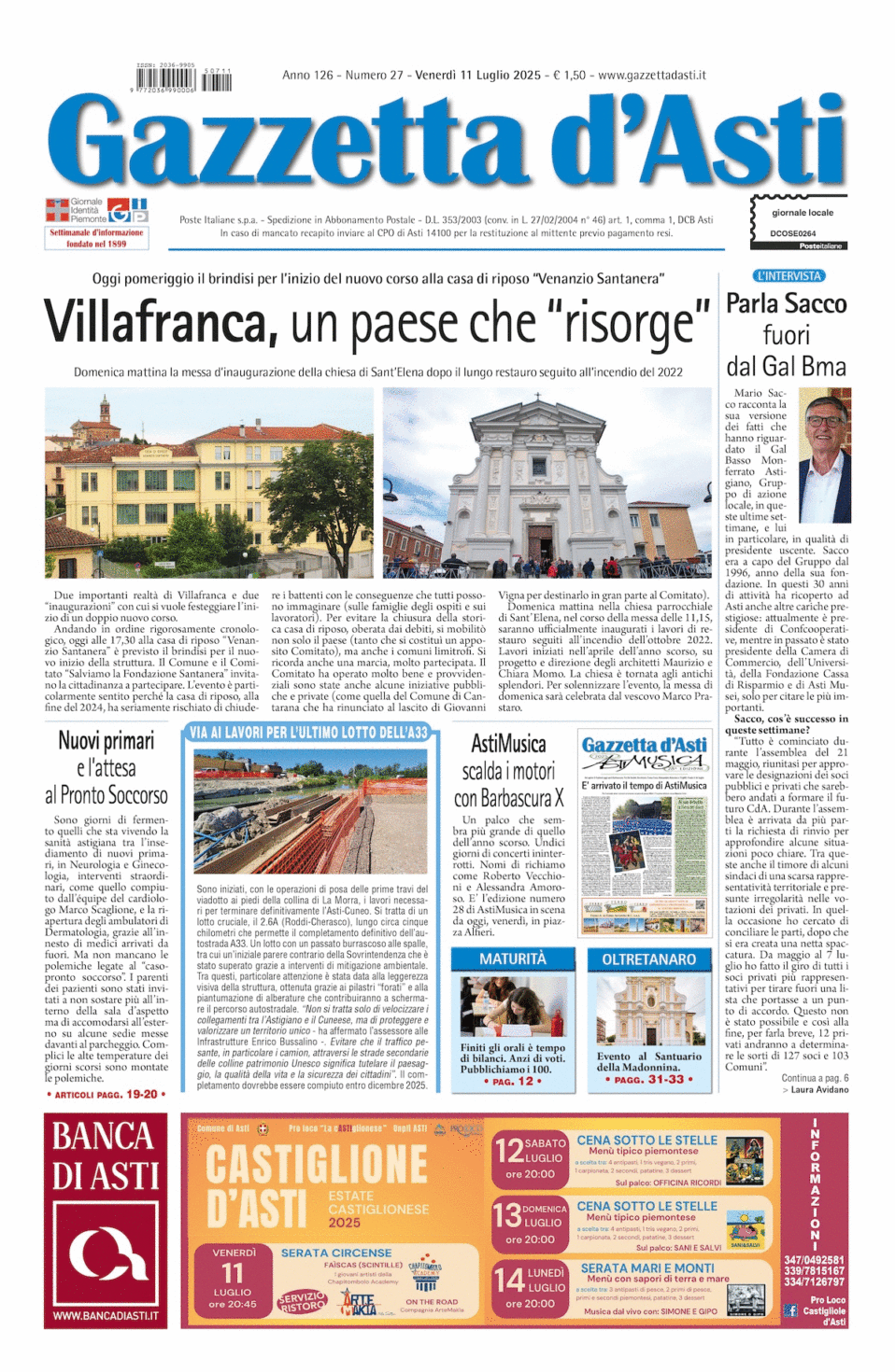 Prima pagina – 11 luglio 2025