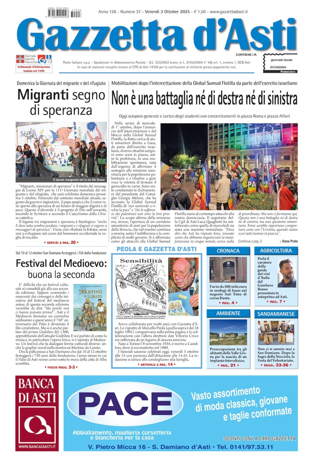 Prima pagina – 3 ottobre 2025
