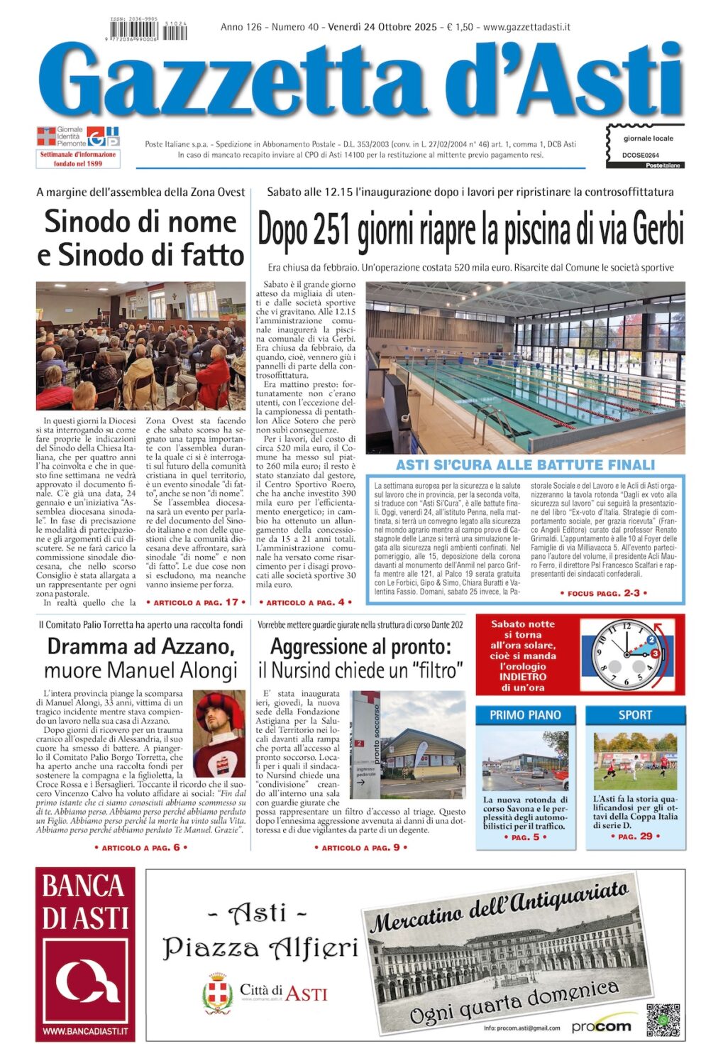 Prima pagina – 24 ottobre 2025