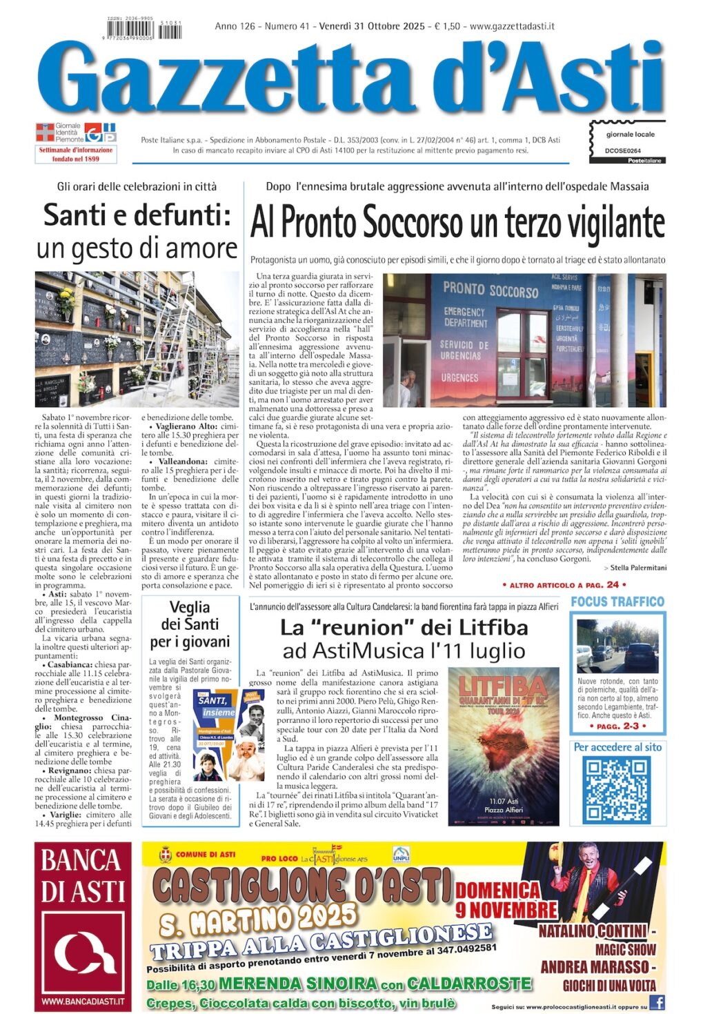 Prima pagina – 31 ottobre 2025