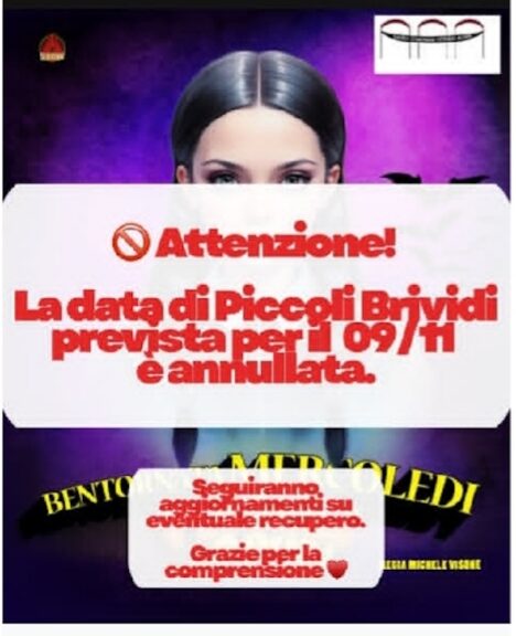 Annullato il musical “Bentornato mercoledì”